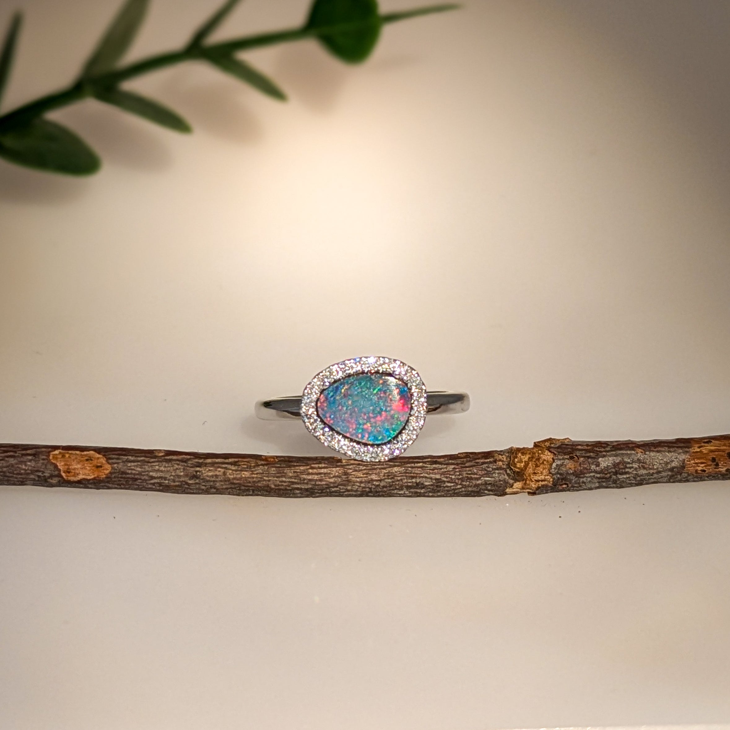 little love 14k white gold 0.91cts boulder opal diamond ring