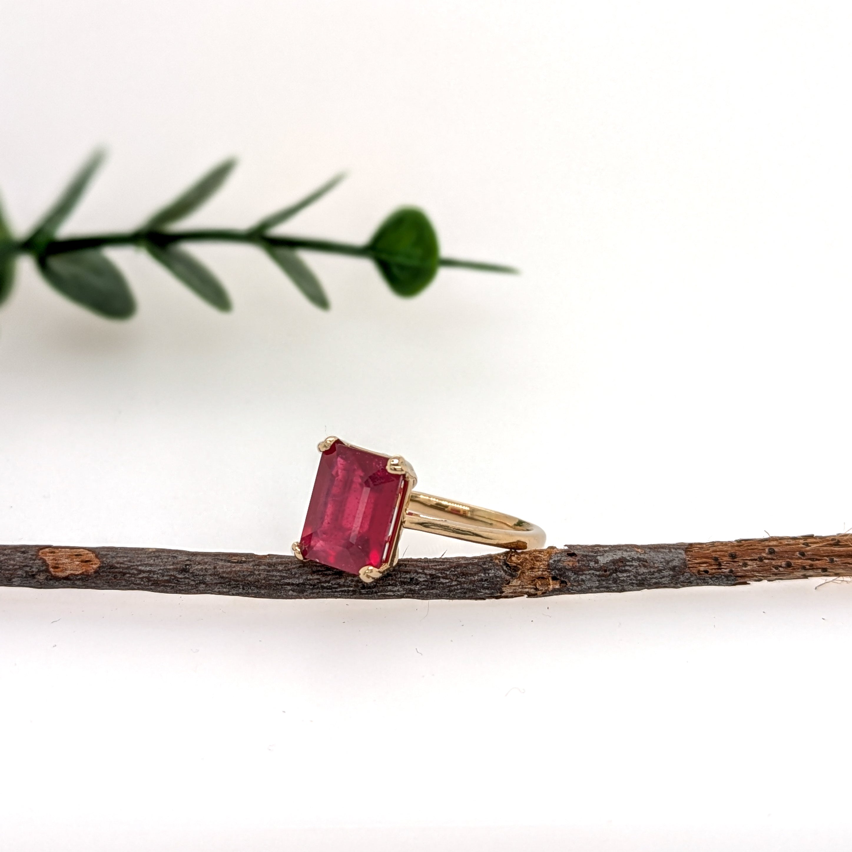 Sofia 14K Yellow Gold 4.81cts Madagascar Ruby Ring | Emerald Cut 10x8mm