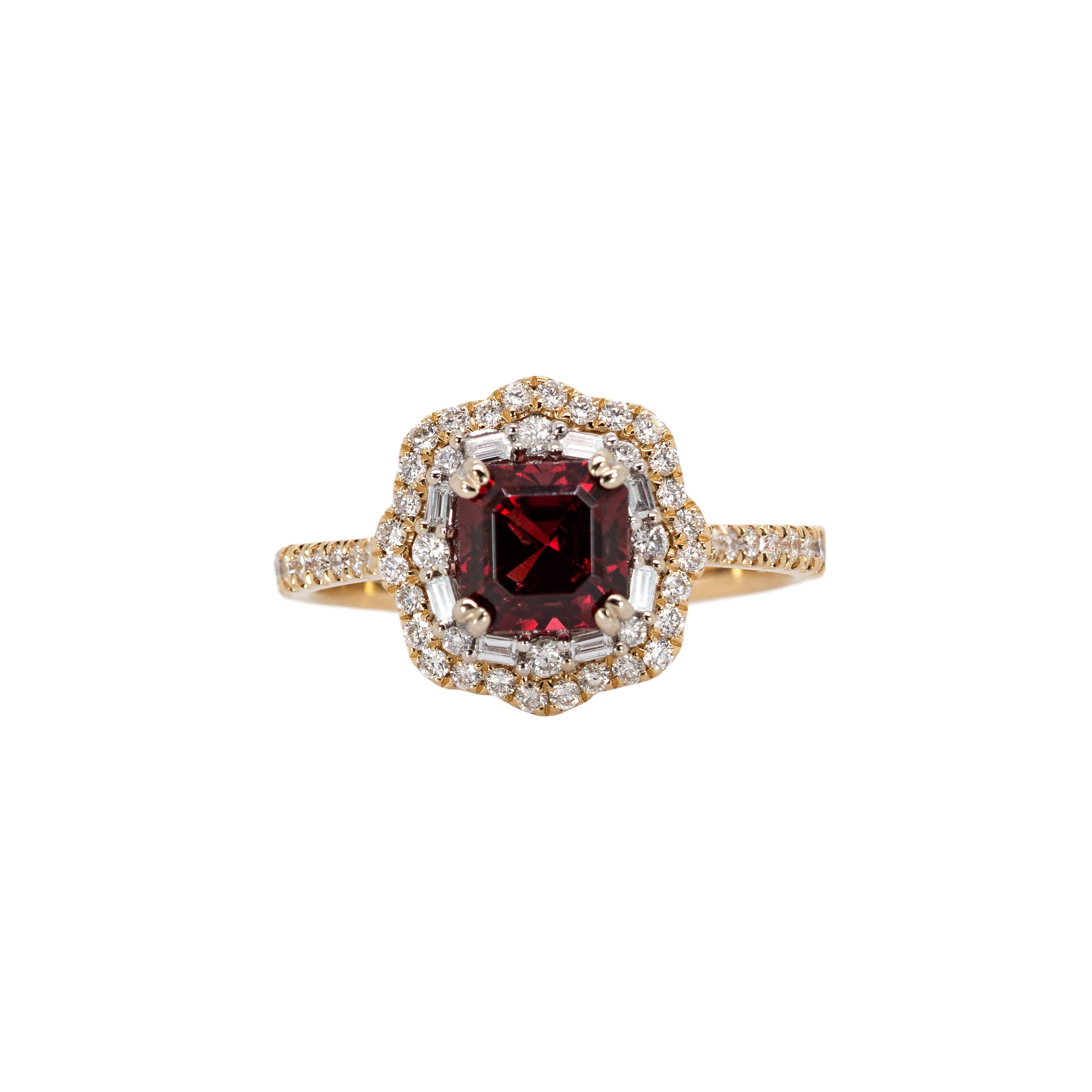 Gauri 14K Yellow and White Gold Rhodolite Garnet Diamond Ring
