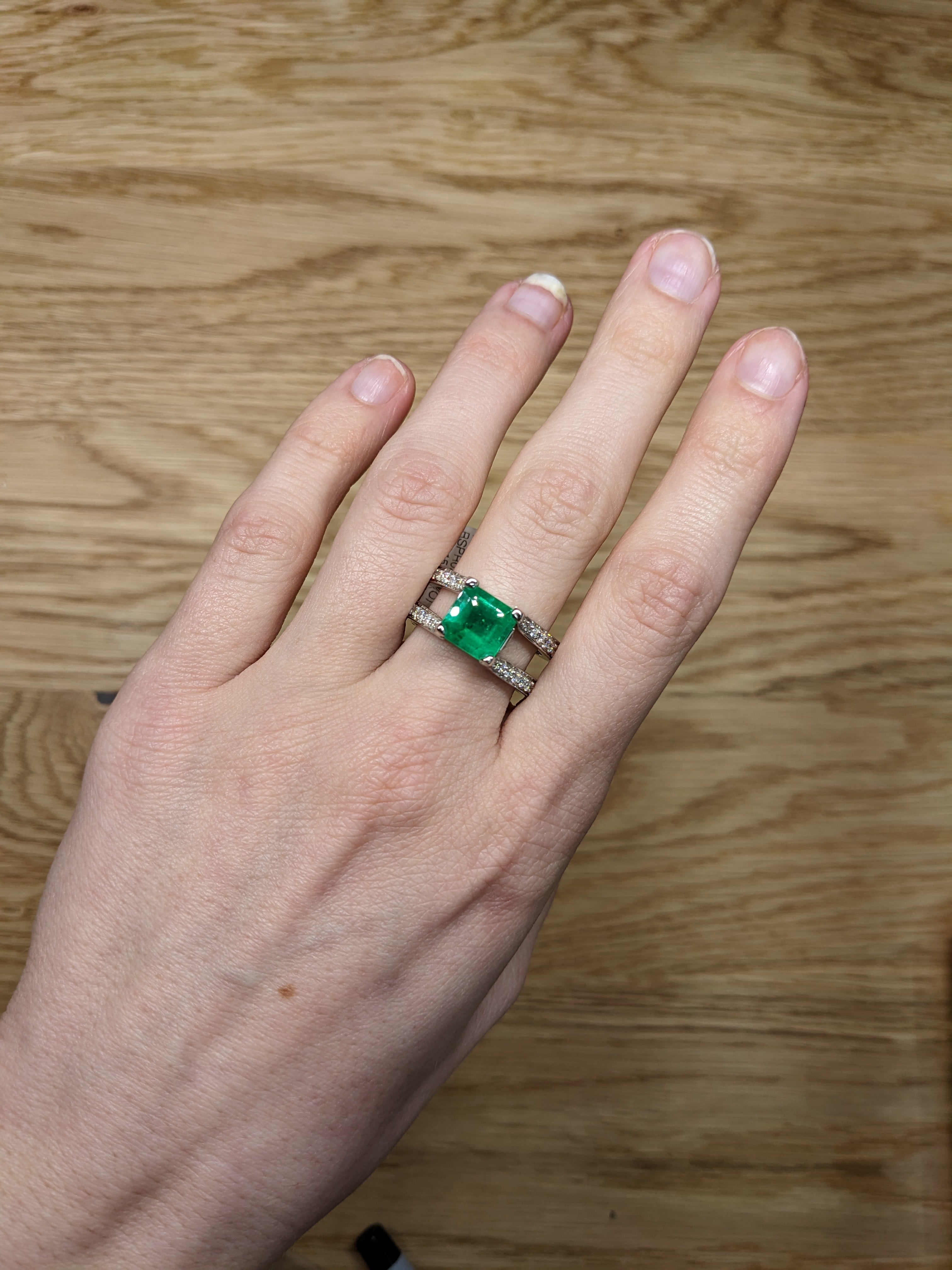 Alena 14K White Gold 2.27cts Colombian Emerald Diamond Ring | Asscher 9mm