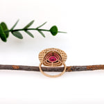Mona 14K Yellow Gold 11.3cts Rubellite Tourmaline Diamond Halo Ring | Oval 16.5x13mm