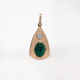 Danya 14K Yellow Gold 0.93cts Cabochon Emerald Diamond Pendant | Oval 7x5mm