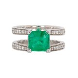 Alena 14K White Gold 2.27cts Colombian Emerald Diamond Ring | Asscher 9mm
