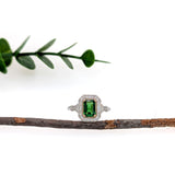 Abhi 14K Dual White Yellow Gold 0.96cts Tsavorite Diamond Ring | Emerald Cut 7x5mm