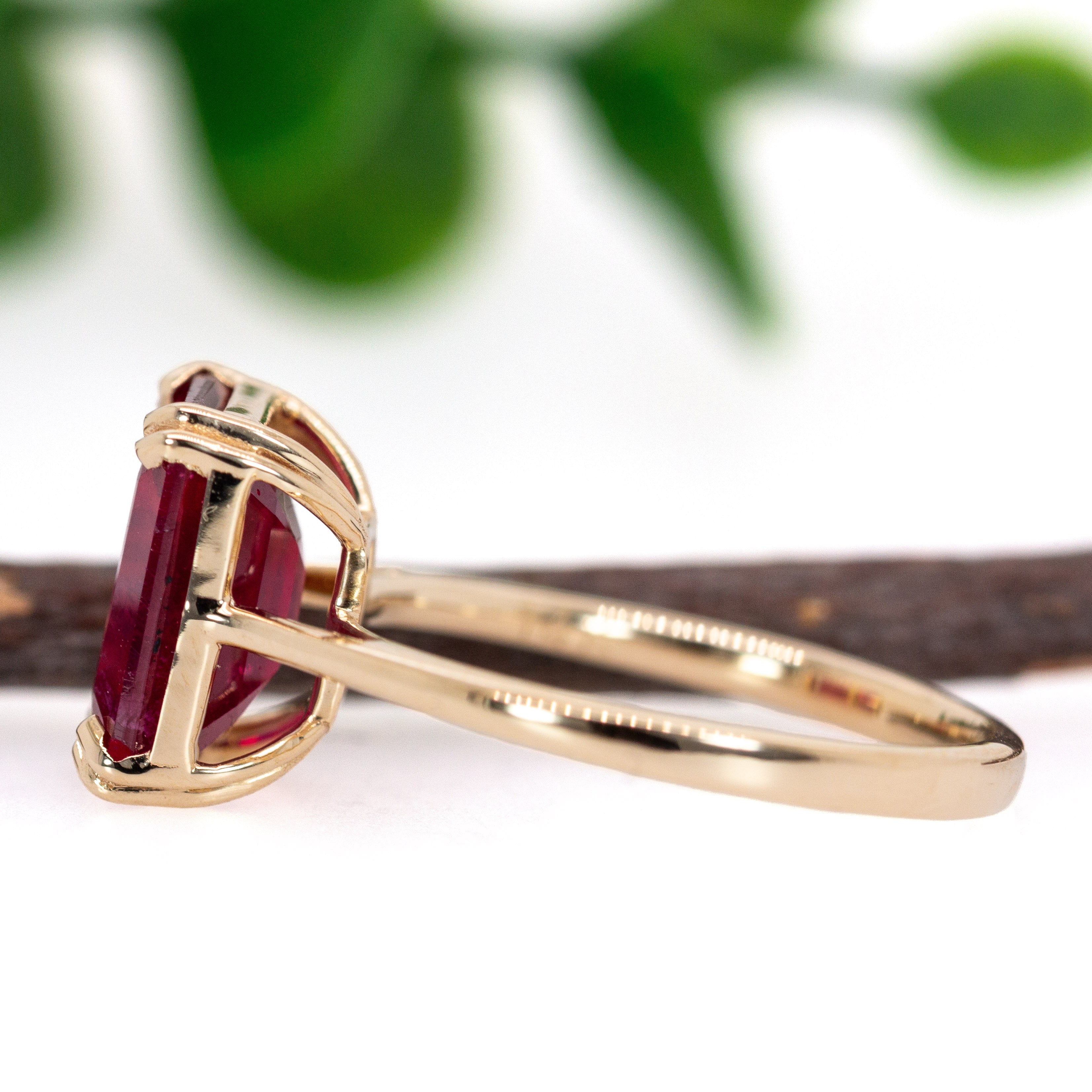 Raha 14K Yellow Gold 4.03cts Ruby Ring | Emerald Cut 9x7mm