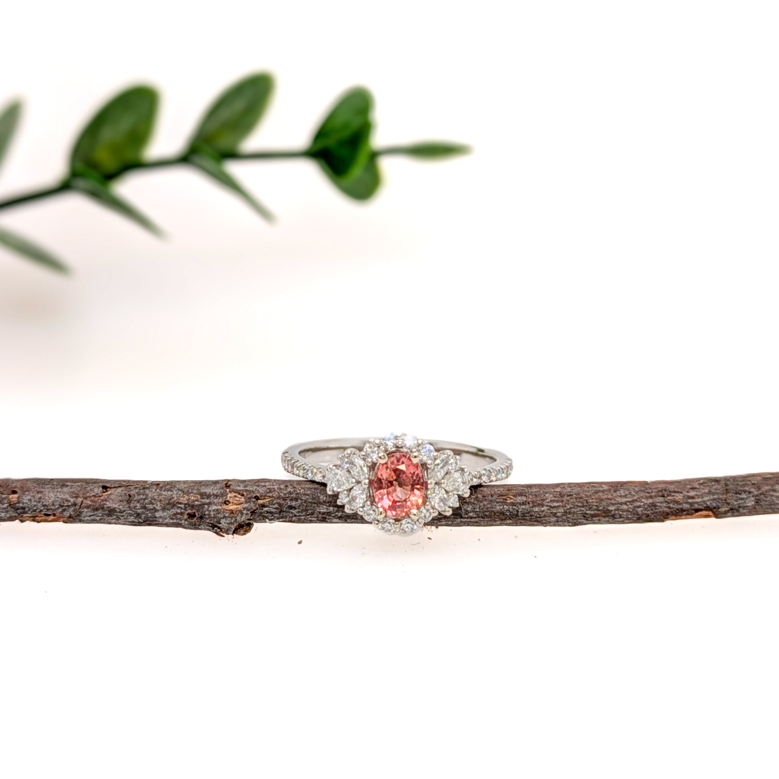 Radha 14K White Gold 0.53cts Padparadscha Sapphire Diamond Ring | Oval 5x4mm