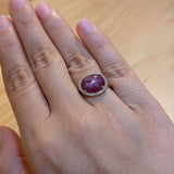 Angel 8.4cts Star Ruby Ring w Natural Diamond Accents in Solid 14K Gold | OV 12x10mm