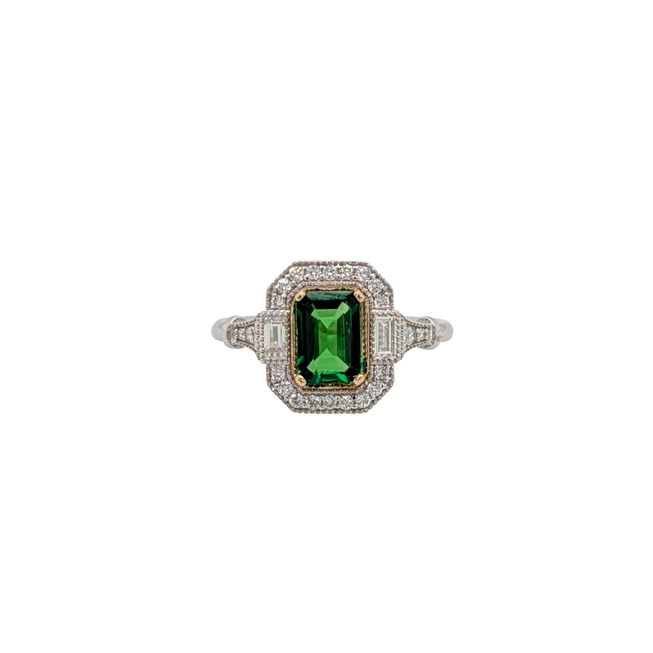 Abhi 14K Dual White Yellow Gold 0.96cts Tsavorite Diamond Ring | Emerald Cut 7x5mm