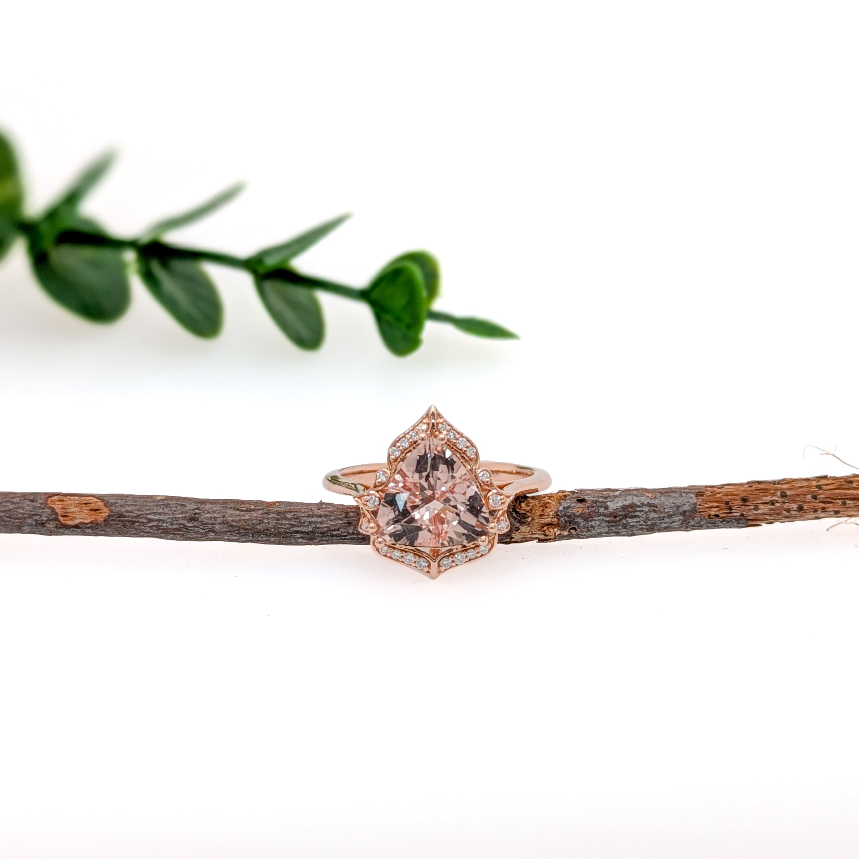 Lanah 14K Yellow Gold 2.14cts Morganite Diamond Ring | Trillion 9mm