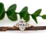 Engagement Ring | 14K Rose Gold Lab-Created Diamond Natural Diamond Ring | MQ 12x6mm