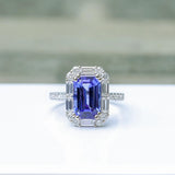 4ct Tanzanite Ring w Earth Mined Diamonds in Solid 14k White Gold | EM 11.5x7mm