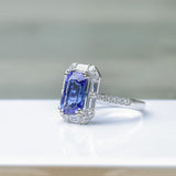 4ct Tanzanite Ring w Earth Mined Diamonds in Solid 14k White Gold | EM 11.5x7mm