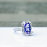 4ct Tanzanite Ring w Earth Mined Diamonds in Solid 14k White Gold | EM 11.5x7mm
