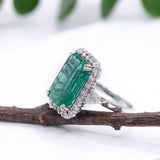 8ct Statement Emerald Ring w Diamond Halo
