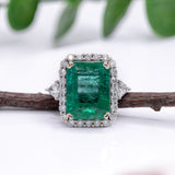 8ct Statement Emerald Ring w Diamond Halo