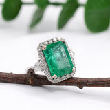 8ct Statement Emerald Ring w Diamond Halo