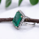 8ct Statement Emerald Ring w Diamond Halo