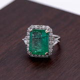 8ct Statement Emerald Ring w Diamond Halo