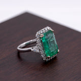 8ct Statement Emerald Ring w Diamond Halo