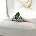 Saksha 14K White Gold 2.84cts Tsavorite Diamond Engagement Ring | Marquise 14X6.5mm