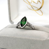 Saksha 14K White Gold 2.84cts Tsavorite Diamond Engagement Ring | Marquise 14X6.5mm