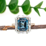 Kashvi 14K Yellow and White Gold London Blue Topaz Diamond Ring | Emerald Cut 11x9mm