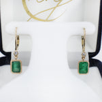dina 14k yellow gold 0.07cts emerald diamond hoop earrings | emerald cut 7x5mm