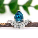 Anu 14K White Gold 3.78cts Blue Zircon Diamond Ring | Pear Shape 9x7mm