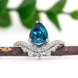 Anu 14K White Gold 3.78cts Blue Zircon Diamond Ring | Pear Shape 9x7mm