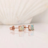Four Prong Round Opal Solitaire Stud Earrings | 4mm 5mm
