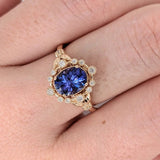 Dazzling Diamond Halo Ring Semi Mount in 14K Gold W Natural Round Diamond Accents | Oval Shape | Gemstone Ring Setting | Customizable