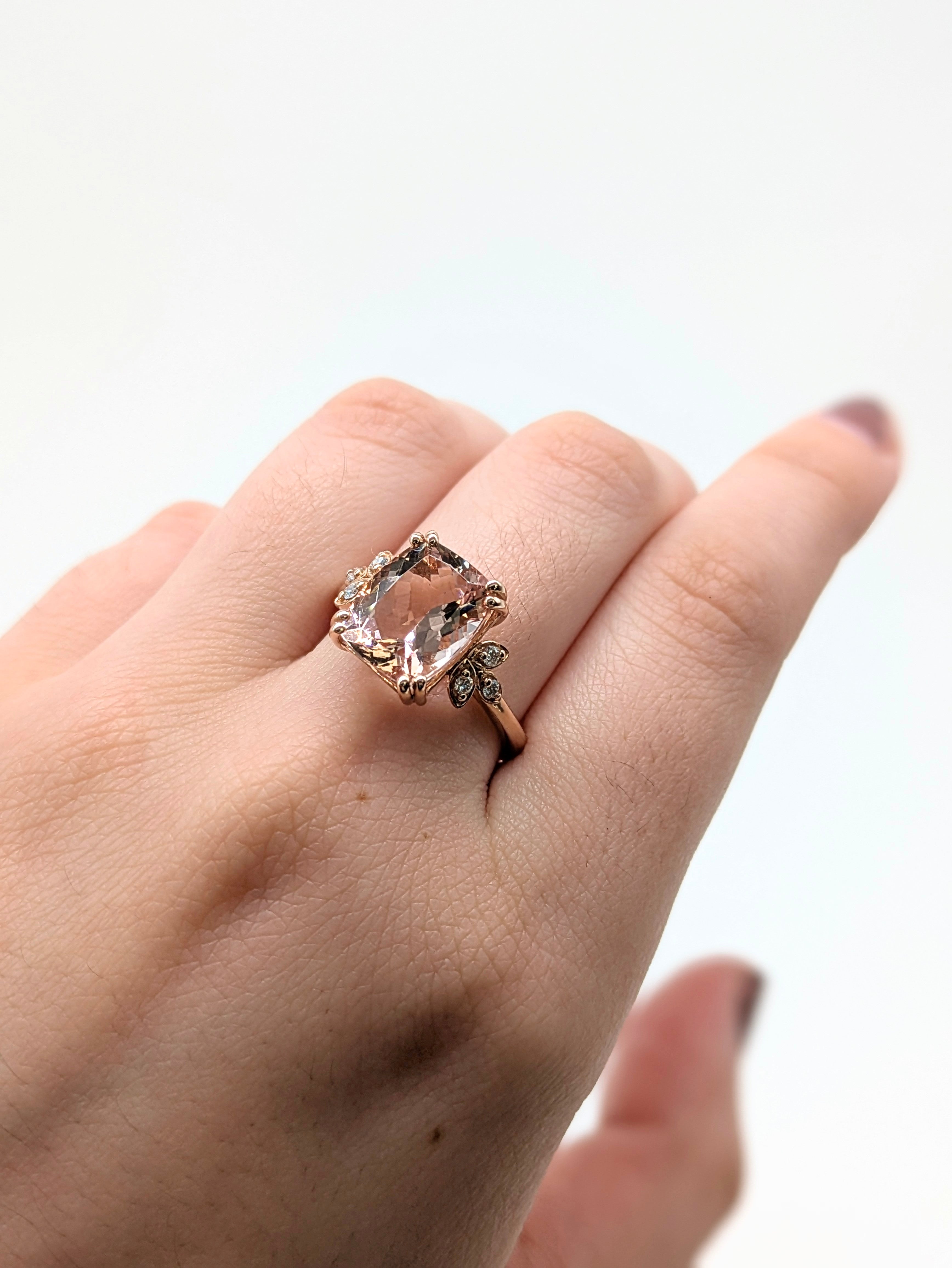 Tenu 14K Rose Gold 4.16cts Morganite Diamond Ring | Cushion 11x9mm