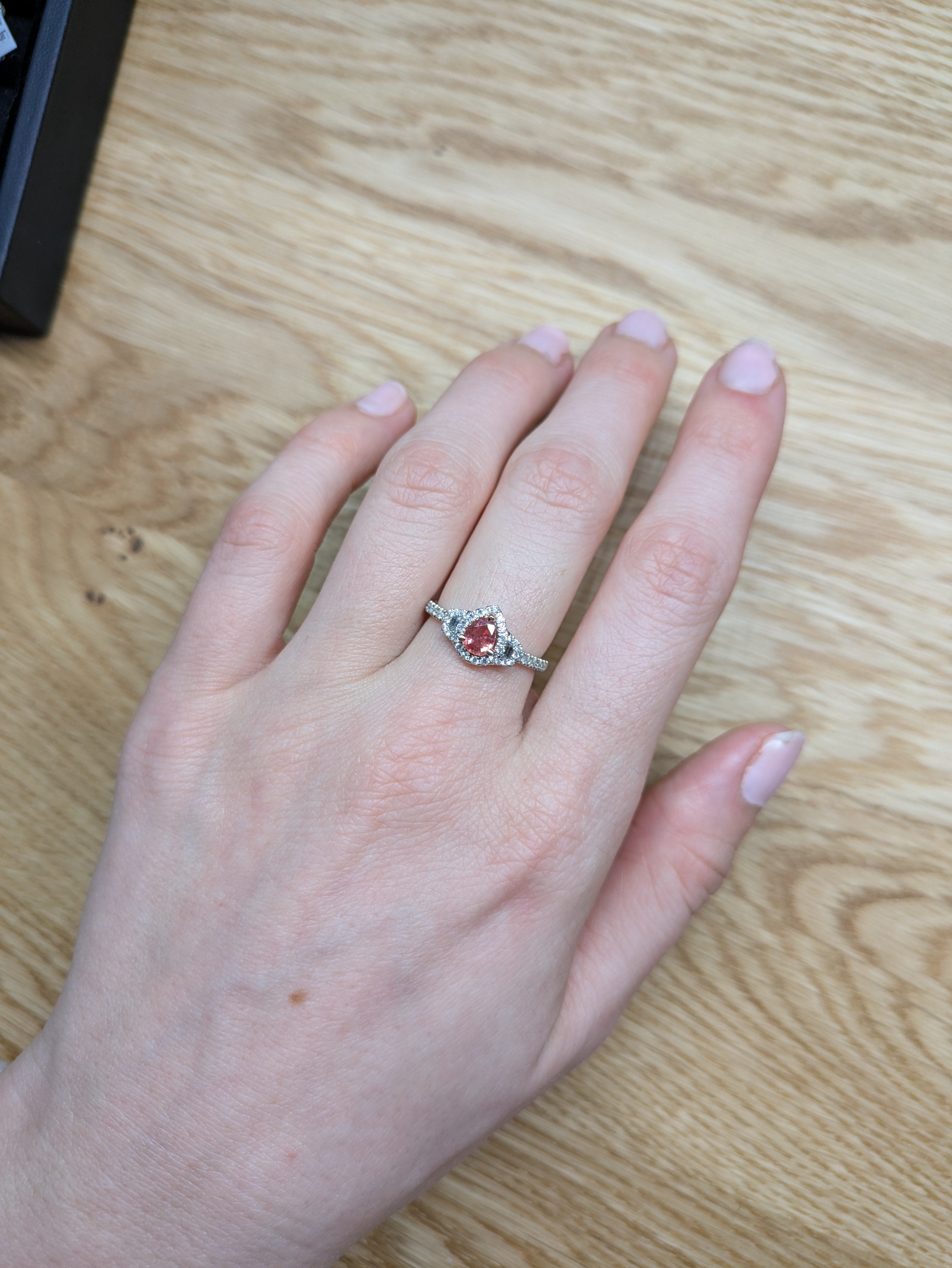 Anya 14K White Gold 0.52cts Padparadscha Sapphire Diamond Ring | Pear 6x4.5mm