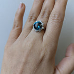 Tanu 14K White Gold 4.05cts London Blue Topaz Diamond Ring | Round 10mm
