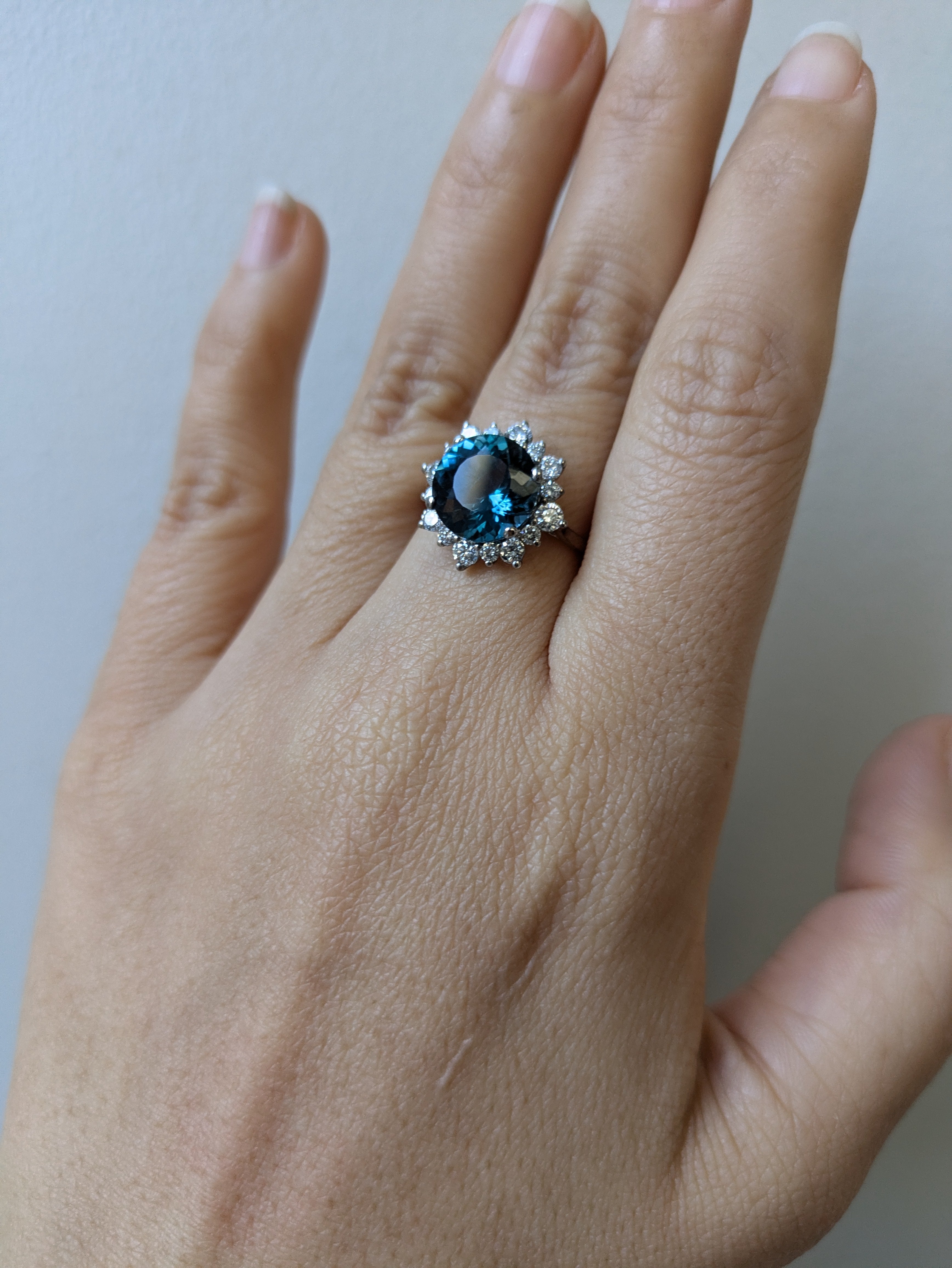 Tanu 14K White Gold 4.05cts London Blue Topaz Diamond Ring | Round 10mm