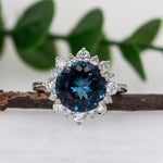 Tanu 14K White Gold 4.05cts London Blue Topaz Diamond Ring | Round 10mm