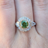Sirin Solid 14k Dual Gold Demantoid Ring with Natural Diamonds Double Halo | Round 6mm