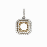 Statement Round Pendant Setting with a Double Diamond Halo in 14K Solid Gold