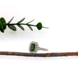 Abhi 14K Dual White Yellow Gold 0.96cts Tsavorite Diamond Ring | Emerald Cut 7x5mm