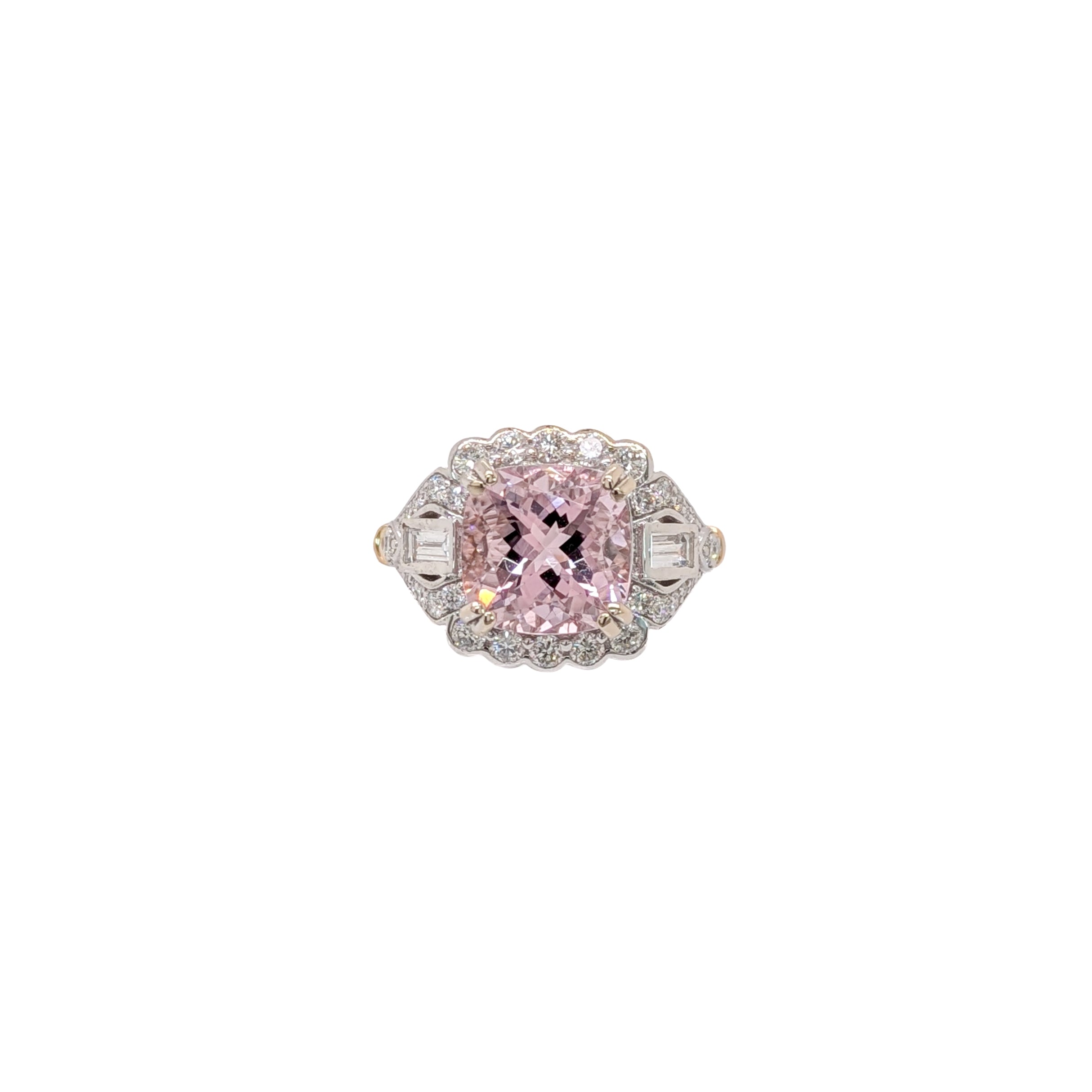 Lara 14K Dual White Yellow Gold 2.97cts Cor de Rosa Morganite Diamond Ring | Cushion 9mm