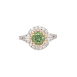 Sirin Solid 14k Dual Gold Demantoid Ring with Natural Diamonds Double Halo | Round 6mm