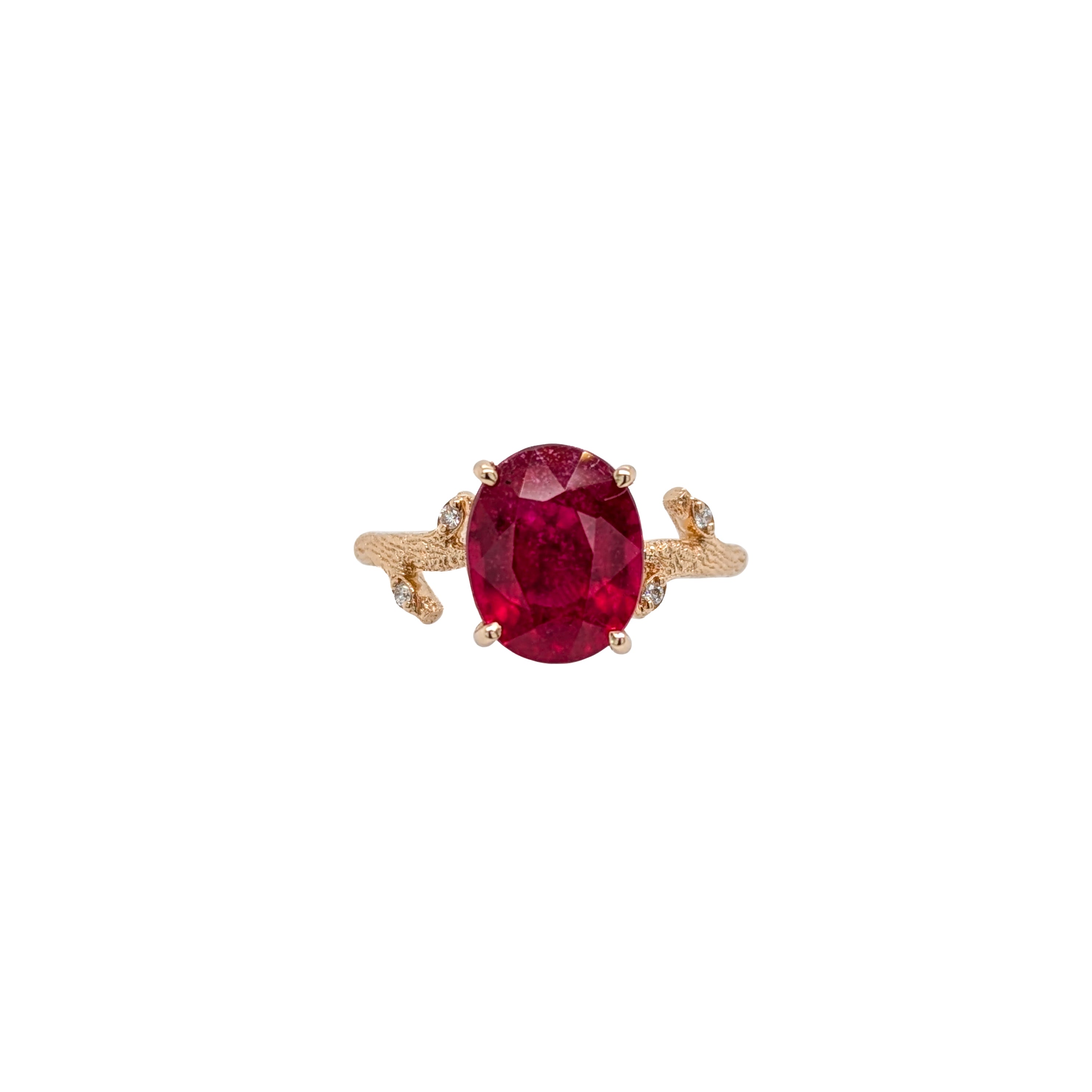 Sunlight 14K Yellow gold 3.9cts Madagascar Ruby Diamond Ring | Oval 10x8mm
