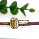 Erica 14K White Gold Ceylon Yellow Sapphire Ring | Emerald Cut 7x5mm
