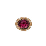 Mona 14K Yellow Gold 11.3cts Rubellite Tourmaline Diamond Halo Ring | Oval 16.5x13mm