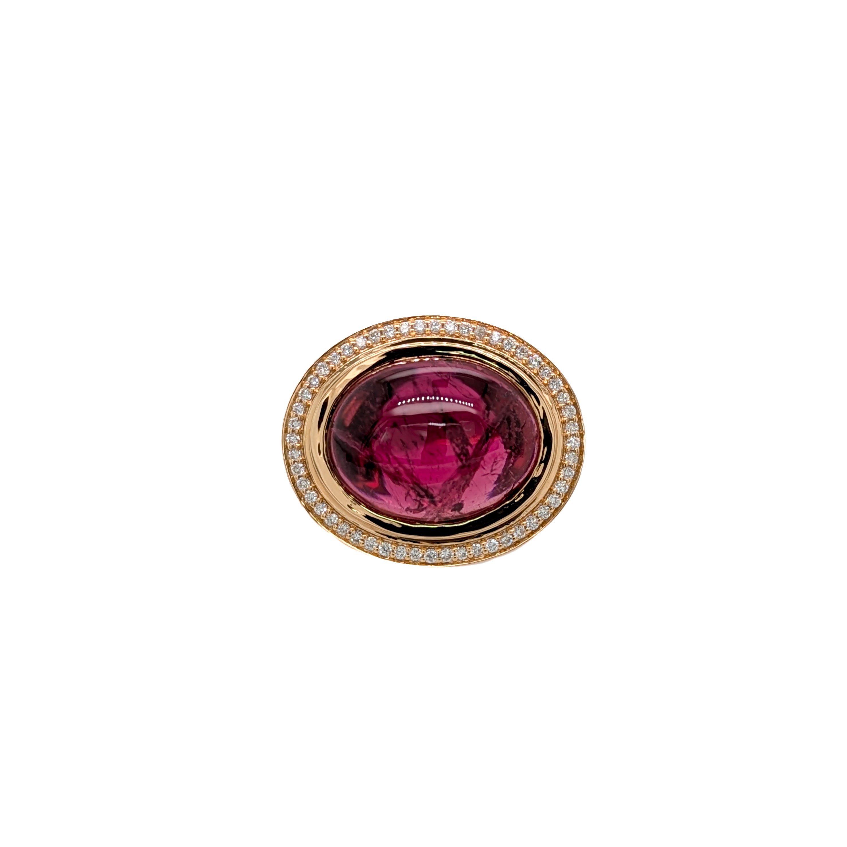 Mona 14K Yellow Gold 11.3cts Rubellite Tourmaline Diamond Halo Ring | Oval 16.5x13mm