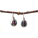 Chunky Ruby Earrings with Pearl Accents in Solid Sterling Silver | Oval Shape