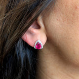 Nia 14K Solid Gold Madagascar Ruby Diamond Earrings | Trillion Shape 9x7mm
