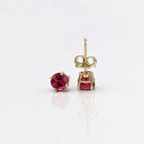Rubellite Tourmaline Four Prong Studs in Solid 14K Gold | Round 4.5mm 6mm