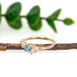 Ela 14K Yellow Gold Cambodian Blue Zircon Diamond Ring | Round 4mm