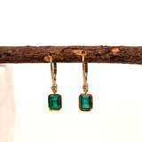 dina 14k yellow gold 0.07cts emerald diamond hoop earrings | emerald cut 7x5mm